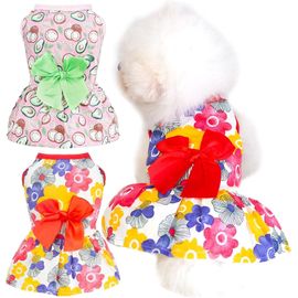 2 Pack Petit Robe De Chien Coton Doux Vêtements D¿Été Pour Chien Fille Drôle Floral Avocat Chiot Princesse Robe Mignonne Bowknot Robes De Chien (Rouge / Rose, M)