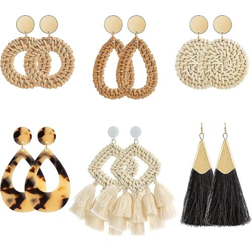 Ponpon 6-18 Paires Boucles D'oreilles Pour Femmes, Boucles D'oreilles D'été Légères Boucles D'oreilles En Paille Mode Déclaration Géométrique Hoop Dangle Drop Boucles D'oreilles Pour Femmes Ratta