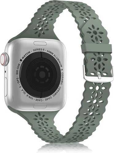 Bande De Silicone En Dentelle Compatible Avec Apple Watch Band 38mm 40mm 41mm, Femmes Mince Mince Creux Iwatch Sport Bracelet Avec Fermoir Classique Pour Iwatch S