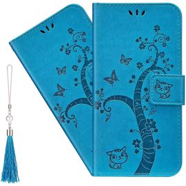 Coque Galaxy A10,Portefeuille Etui Housse Pour Samsung Galaxy A10 Coque Gaufrage Chat Papillon Pu Cuir Flip Wallet Etui Coquille Couverture Pour Samsung Galaxy A10,Yt Cat Blue