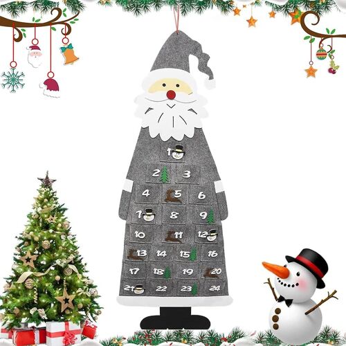Calendrier du Père Noël, calendrier avant remplissable, calendrier de l'Avent en feutrine de Noël, avec 24 sacs en feutrine pour remplir Noël (gris)