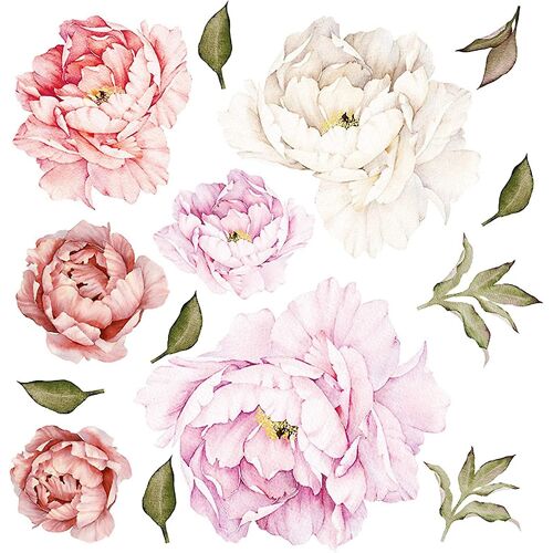 Pivoines Roses Décalcomanies Murales Pivoine Florale Murale Décalque Rose Rose Bouquet Fleurs Peel And Stick Papier Peint Pour Canapé Fond Frais Tulip Fleurs Vintage Pi