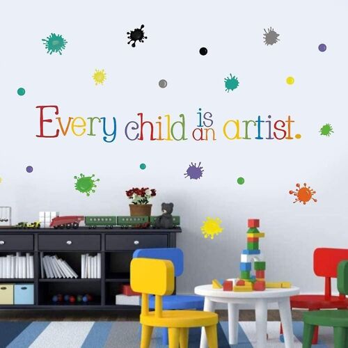 Chaque Enfant Est Un Autocollant Mural D'artiste, Aquarelle Peinture Splash Avec Des Points Autocollant Pour La Décoration De La Classe, Citations Inspirantes Colorées Autocollant Mural Hom