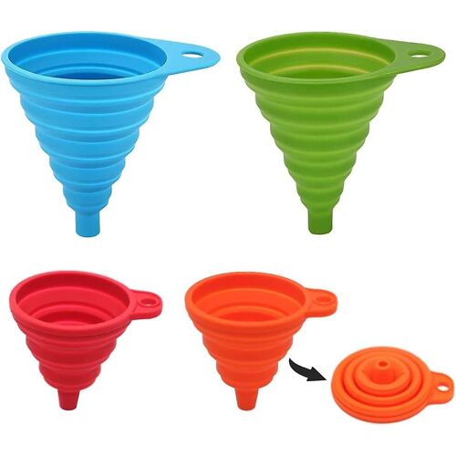 Ensemble d'entonnoir pliable en silicone de 4 petits et grands, entonnoirs de cuisine pour remplir le transfert d'énergie liquide de l'huile de bouteille d'eau, gadgets de cuisson pliables aussi
