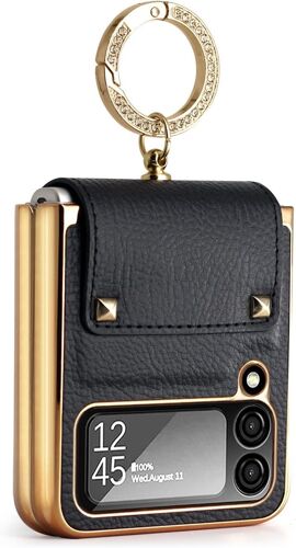 Coque Pour Samsung Galaxy Z Flip 4, Coque De Telephone En Cuir Avec Bequille Articulee, Bague En Diamant Flash Tendance, Coque Flip4 Antichoc