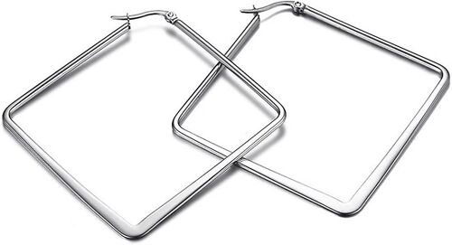 Boucles D'oreilles Cerceau Pour Femmes En Acier Inoxydable Ou Plaqué Or Noir Bijoux Légers Carrés-Argent-50mm