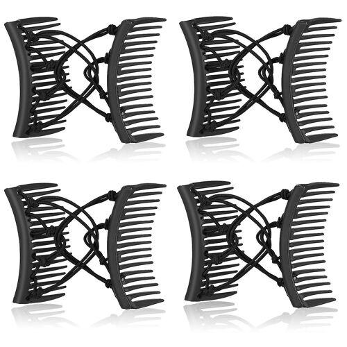 4 Pièces Stretchy Double Peign Hair Clip Réglable Elastic Hair Comb No Crease Hair Pins Accessoires De Cheveux Pour Femmes Bouclées Épais Wavy Hair Ponytail (Bl