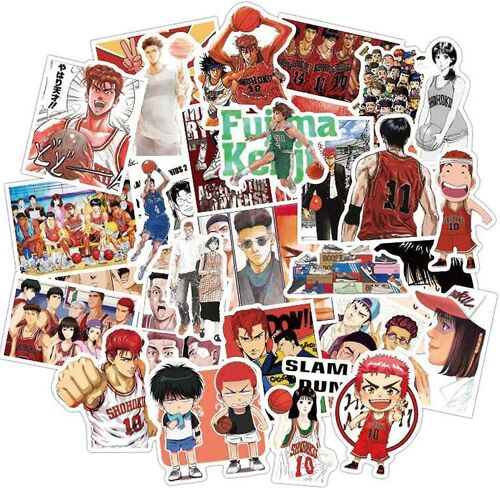 Slam Dunk Anime Sticker Pack De 50 Pcs - Autocollants durables imperméables à l'eau Autocollants anime japonais classiques pour bouteilles d'eau Ordinateurs portables Diy Decal