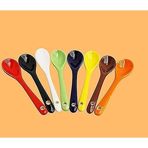 Cuillères À Soupe En Céramique De 5 Po Cuillères En Porcelaine Pour Café, Thé, Yogourt, Crème Glacée, Apéritifs Et Desserts, Ensemble De 8 (Couleurs Assorties)