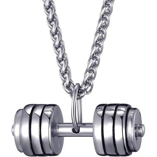 Collier De Gymnastique En Acier Inoxydable Chaîne Pendentif D'haltères Pour Hommes Et Garçons