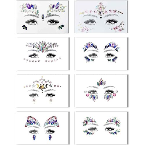 8 Pack Bijoux De Visage Pour Strass Gemmes Autocollants Cristal Auto-Adhésif Bejeweled Crafting (8 Pack)