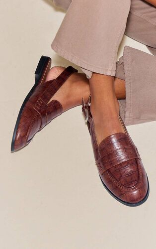 Mocassins Chocolat Effet Croco Bride Derrière Chocolat