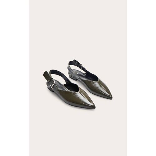 Mules Pointues En Pu Crêpé Vert Olive Bride Derrière Et Boucles Vert Olive