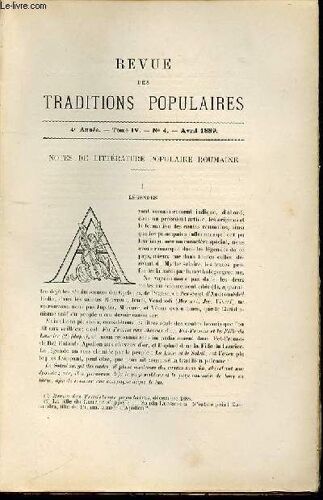 Revue Des Traditions Populaires : 4 Eme Annee, Tome Iv, N°4, Avril 1889 - Notes De Litterature Populaire Roumaine.