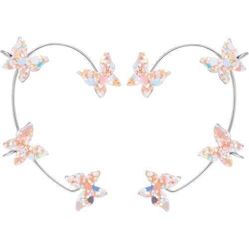 Zircon Butterfly Oreille Boucles D'oreilles Pour Femmes Ear Wrap Crawler Boucles D'oreilles No Piercing Butterfly Ear Clip Wrap Around Fake Earrings For Girls White S 2pcs