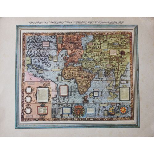 Gravurecouleurs  " 42 Cm  X 50 Cm Les Anciennes Termes De La Charte De Navigation Mondiale De L'ancienne Terre Ce Générateur Indique"
