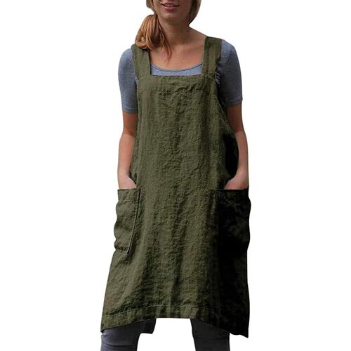 Tablier en lin de coton pour femmes Cross Back Apron Pinafore Robe pour la cuisson Cuisson Travail de jardinage