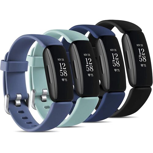 Compatible Avec Fitbit Inspire 2 Bandes Hommes Femmes, (4 Pack) Bandes De Remplacement En Silicone Souple Pour Inspire 2, Petit Bleu Gris/Noir/Bleu/Aqua
