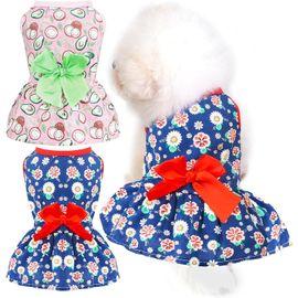 2 Pack Petit Robe De Chien Coton Doux Vêtements De Chien D¿Été Fille Drôle Floral Avocat Chiot Princesse Robe Mignonne Bowknot Robes De Chien (Bleu / Rose, L)