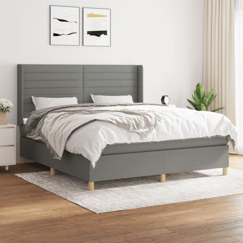 3132082 Vidaxl Lit À Sommier Tapissier Avec Matelas Gris Foncé 160x200cm Tissu