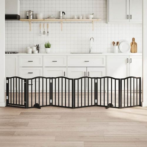 Vidaxl Barrière Pour Chiens Et Porte 6 Panneaux Noir Bois De Peuplier