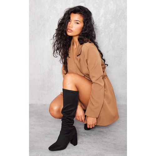 Bottes Montantes Chaussettes En Imitation Daim Noir Bout Rond Noir