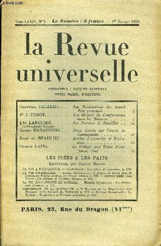 La Revue Universelle Tome 74 N°7 - Oliveira Salazar. Les Réalisations Du Nouvel État Portugais. Pr J. Tissot. Les Méfaits Du Conformisme Dans Les Sciences. Léo Larguier De L'académie ...