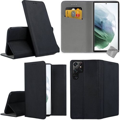 Housse etui coque pochette portefeuille pour Samsung Galaxy S22 Ultra 5G + verre trempe - NOIR MAGNET