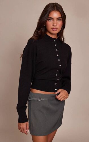 Cardigan En Maille Tricot Compacte Noire, Noir