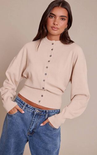 Cardigan En Maille Tricot Compacte Avoine, Avoine