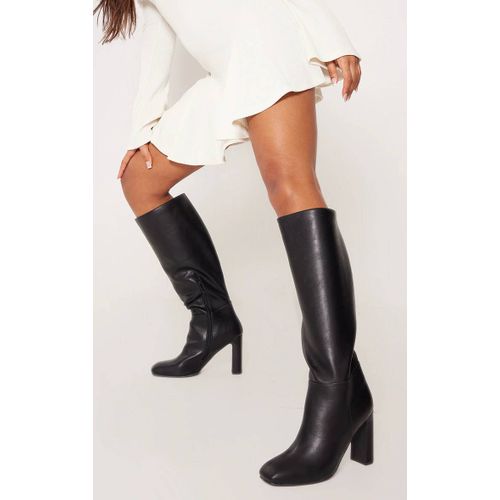 Bottes Carrées En Pu Noir Zip Et Talon Haut Carré Noir