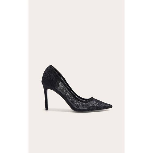 Escarpins Large En Dentelle Noire Talon Aiguille Haut Noir