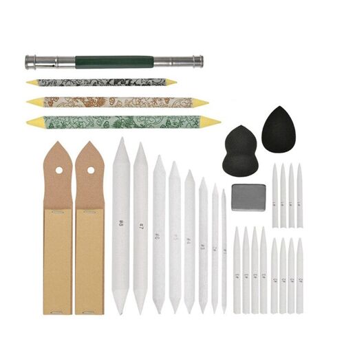 Outil De Dessin De Croquis 29 Pièces, Mélange De Tiges Et De Tortillons, Ensemble De Mélangeurs D'art En Papier, Crayon De Verre Pour Artiste Étudiant