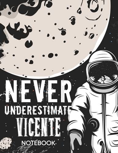 Never Underestimate Vicente Notebook: Astronaut Notebook Birthday Gift For Boys, Men With Personalized Name With Awesome Space Cover Design, 8.5x11 In ,110 Lined Pages.