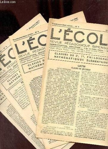Lot De 4 Numéros L École Revue Pédagogique Bimensuelle - N°3-6-8-14 39e Année 1947-1948.