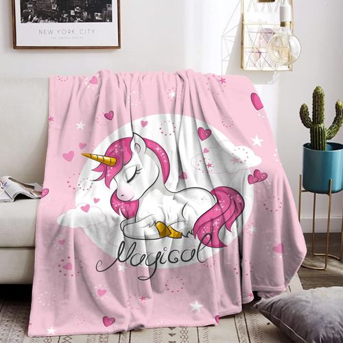 Couverture Licorne En Flanelle - Pour Enfant - Rose - Douce - Cadeau D'anniversaire - Pour Canap¿¿, Salon, Lit - Couverture Polaire (Licorne A, X Cm)