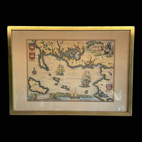 Carte marine ocan atlantique vintage encadre multicolore
