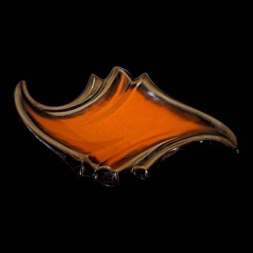 Plat En Cramique Orange Et Noire 1970 Orange
