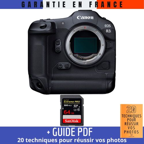 Canon EOS R3 + 1 SanDisk 64GB Extreme PRO UHS-II SDXC 300 MB/s + Guide PDF ""20 TECHNIQUES POUR RÉUSSIR VOS PHOTOS""