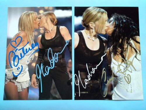 Autographes Madonna Britney Spears Christina Aguilera 4 Dédicaces Sur 2  Photos Avec Certificat D'authenticité