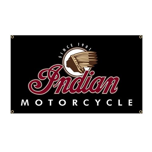 Drapeau Indien Indian Motorcycle Fond Noir 150x90cm En Polyester