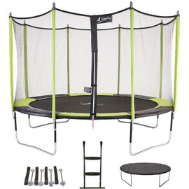 Kangui - Trampoline De Jardin 426 Cm + Filet De Sécurité + Échelle + Bâche De Protection + Kit Ancrage Jumpi Vert/Noir 430