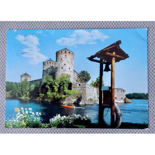 Ancienne Carte Postale Finlande Chateau Olavinlinna. Timbre Finlande , Tampon. 1966
