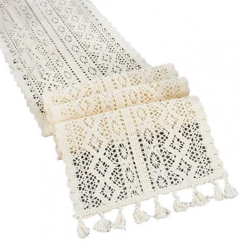 Chemin De Table Ajouré De Style Nordique, Beige, Dentelle Crochet Avec Pompon, Coton Élégant, Linge De Table Pour Fête De Mariage, Décoration De La Maison