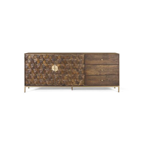 Buffet Manguier Et Métal Sophistiqué En Noyer Et Doré