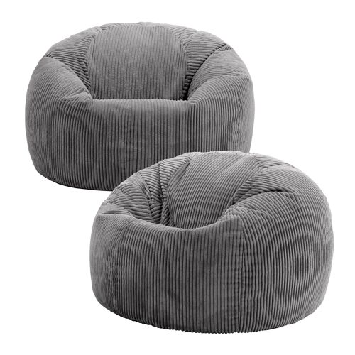 Lot de 2 poufs velours côtelé gris anthracite