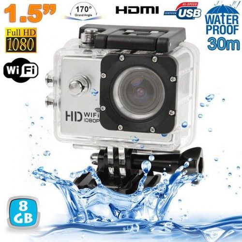 Caméra Wifi Sport Embarquée Plongée Caisson Caméscope Full HD 1080P Argent 8 Go YONIS