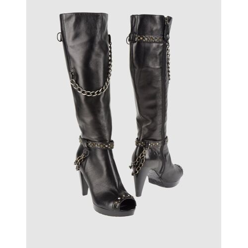 Mare  Neuf - Bottes En Cuir Noir À Bout Ouvert À Talon Style Rock Gothique Avec Chaînes Argent - 38