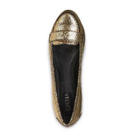 C. Petula - Mocassins Ballerines Loafer En Cuir Craquelé Doré Or Gold Taille 38/Uk5
