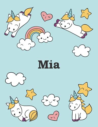 Mia: Unicorn Notebook Personal Name Wide Lined Rule Paper | Notebook The Notebook For Writing Journal Or Diary Women & Girls Gift For Birthday, For Student | 162 Pages Size 8.5x11inch